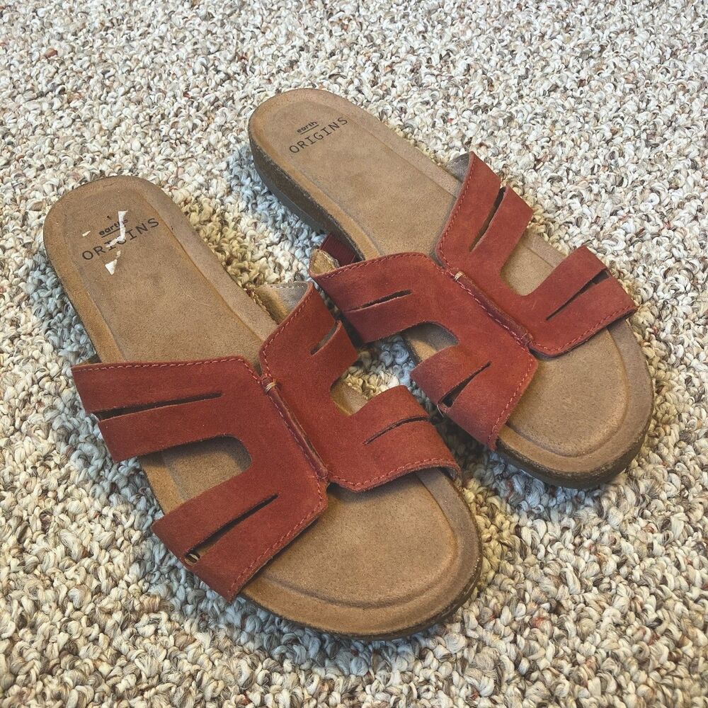 Earth Origins Womens Lyndon LUNA Suede Comfort Slide Sandals Size 8.5 M Red Boho